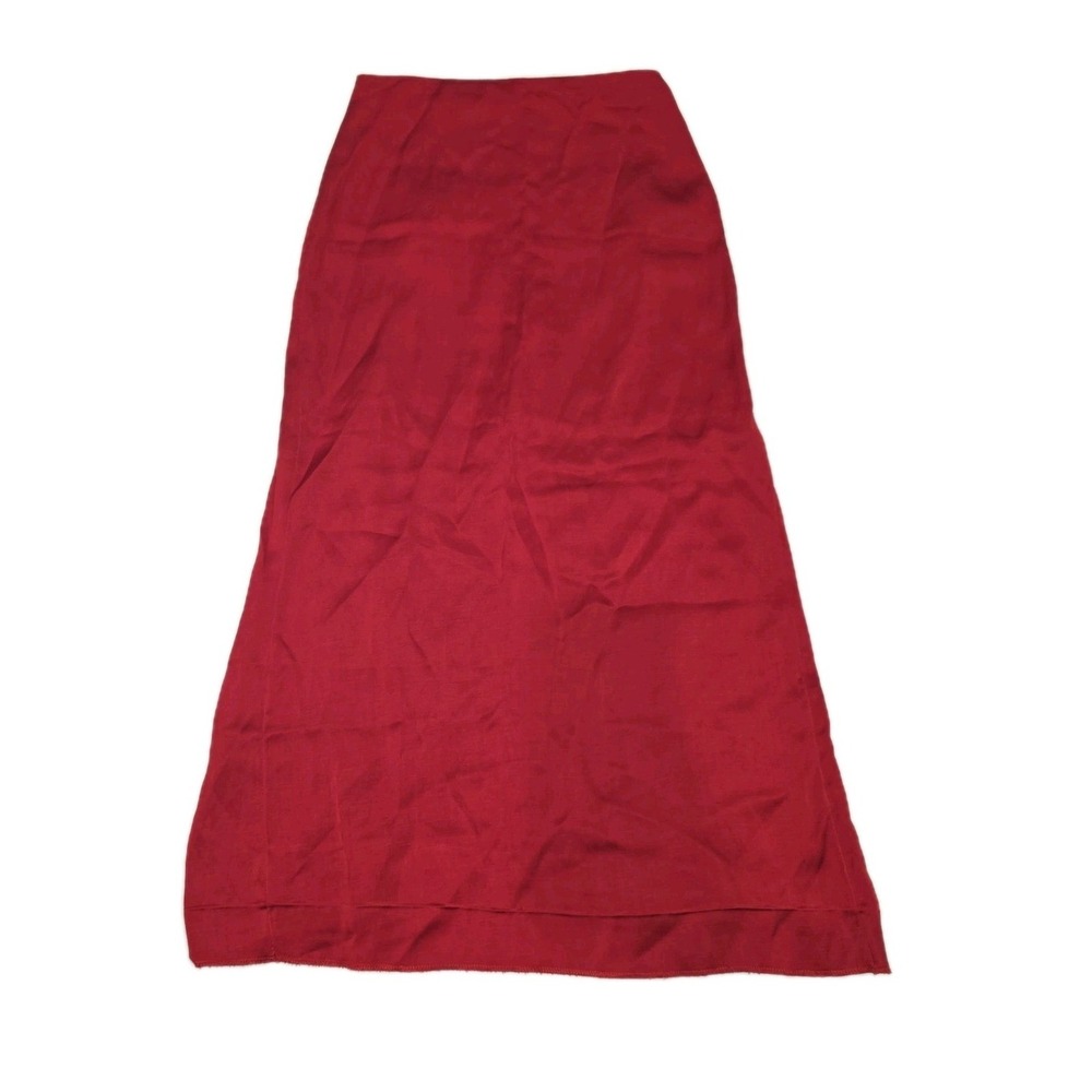 Red Zara Satin midi pencil Skirt With‎ Slit, size S, Org $150